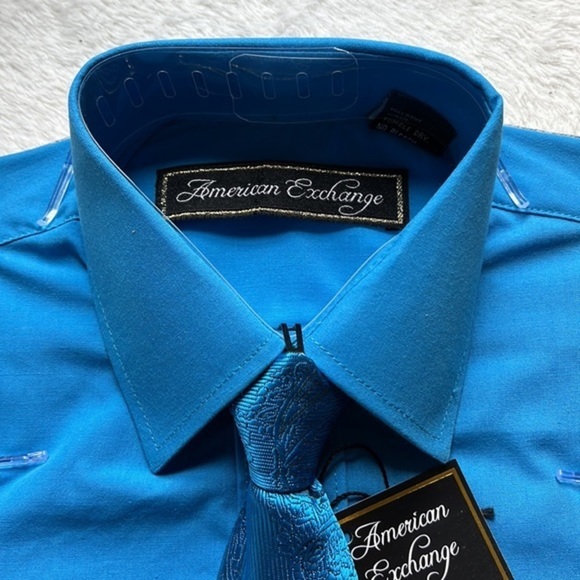 NWT American Exchange Tailored Boyswear Size 4 Ocean Blue Tailored Shirt & Tie - Picture 4 of 6